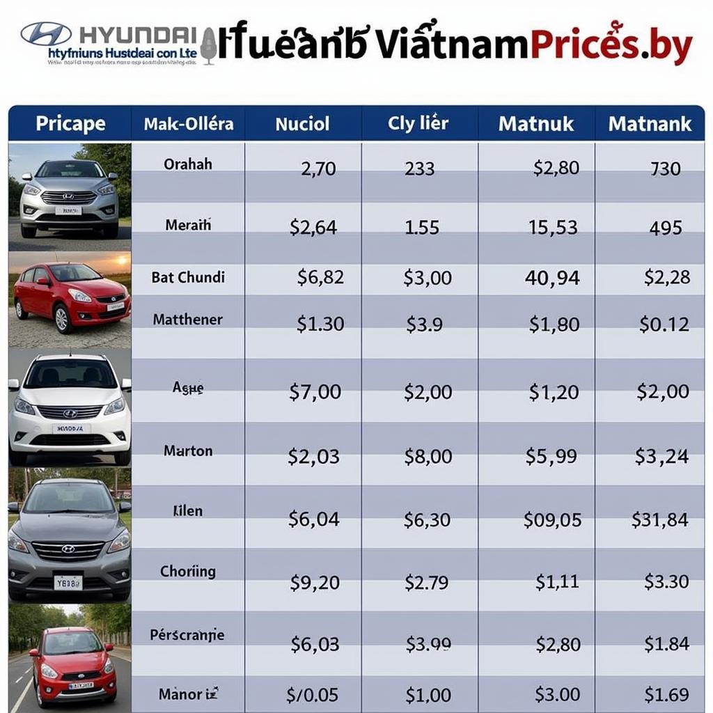 Bảng giá xe Hyundai