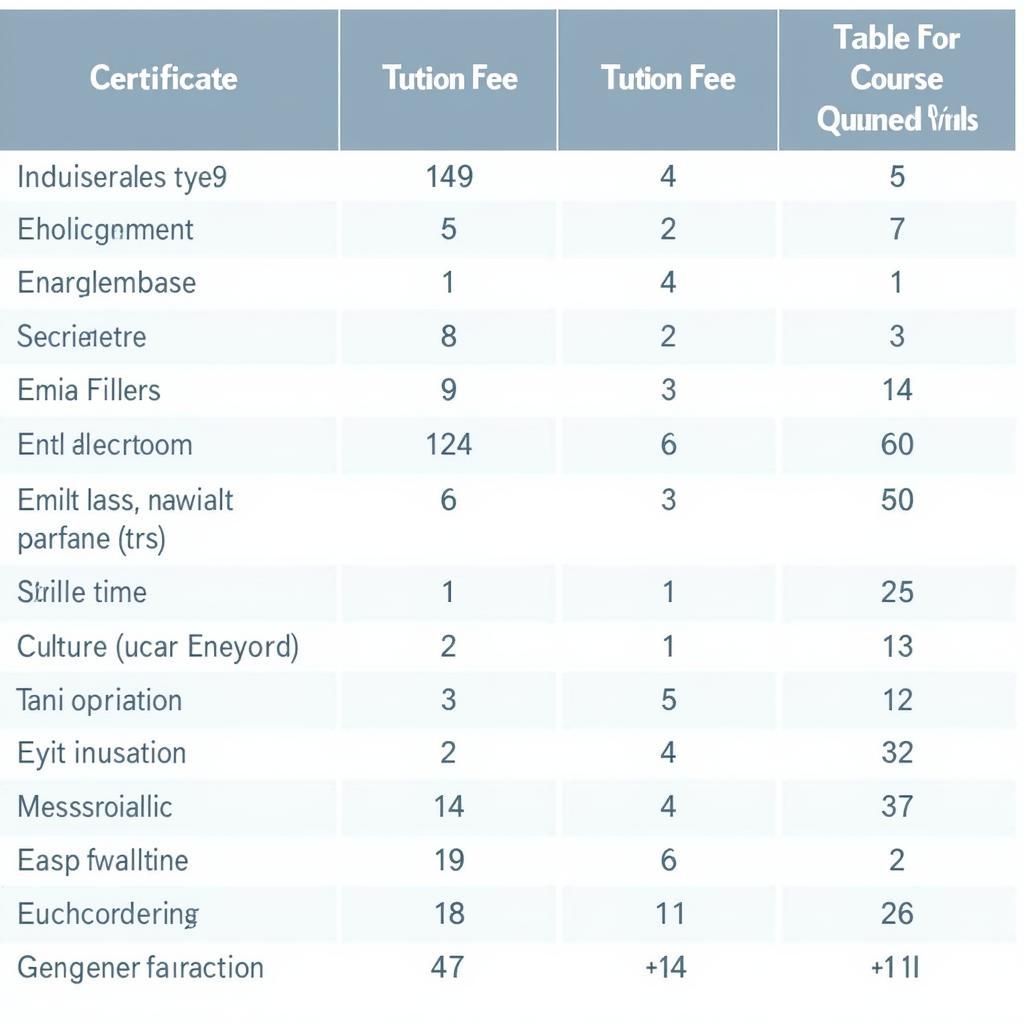 Detailed Price List for Tuition Fees