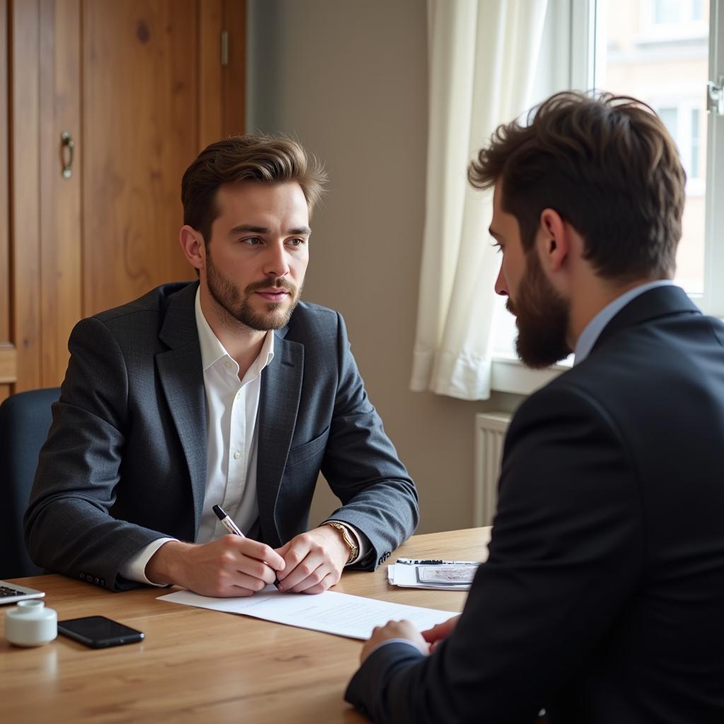 Cơ Hội Việc Làm Công Chứng Viên: Hình ảnh minh họa một công chứng viên đang tư vấn cho khách hàng về thủ tục công chứng.