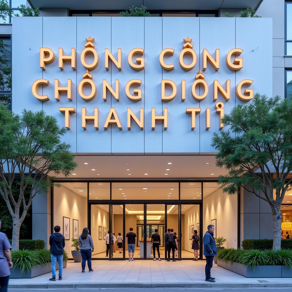 Modern office building with a sign that says "Phòng Công Chứng Dương Thanh Tú"