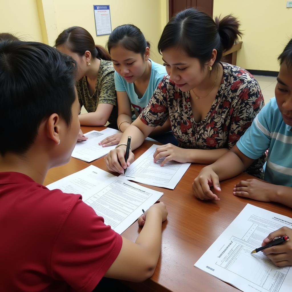 Hình ảnh người dân đang làm thủ tục công chứng giấy tờ tại Buôn Ma Thuột